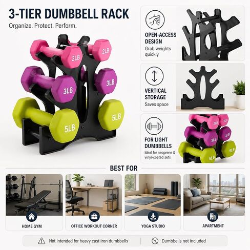 3 Tier Dumbbell Rack Stand - Compact Weight Storage Organizer for Home Gym Exercise, Small Duty 3-Tier Weight Storage Solution (Dumbbells Not Included) - 23x22.5x8.5cm in Kuwait