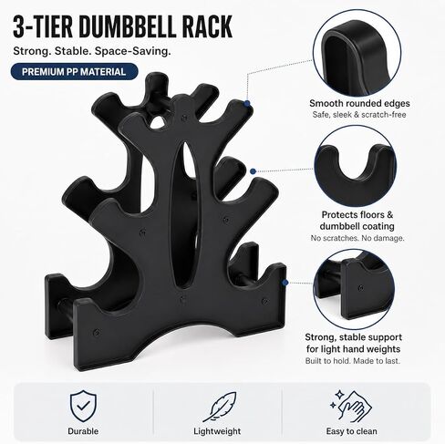 3 Tier Dumbbell Rack Stand - Compact Weight Storage Organizer for Home Gym Exercise, Small Duty 3-Tier Weight Storage Solution (Dumbbells Not Included) - 23x22.5x8.5cm in Kuwait