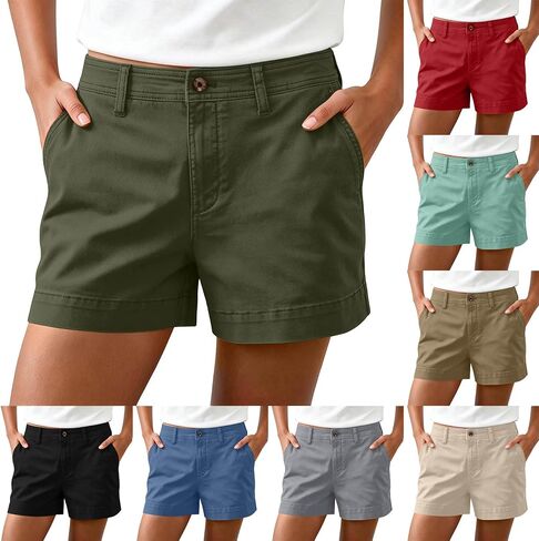Women's High Waisted Shorts with Pockets Button Chino Shorts Summer Wide Leg Stretch Short Pants Vacation Outfits in Kuwait
