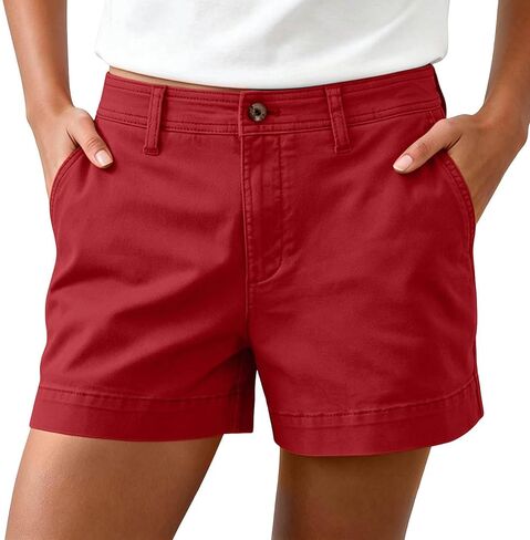 Women's High Waisted Shorts with Pockets Button Chino Shorts Summer Wide Leg Stretch Short Pants Vacation Outfits in Kuwait