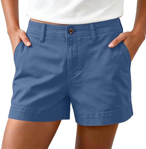 Women's High Waisted Shorts with Pockets Button Chino Shorts Summer Wide Leg Stretch Short Pants Vacation Outfits in Kuwait