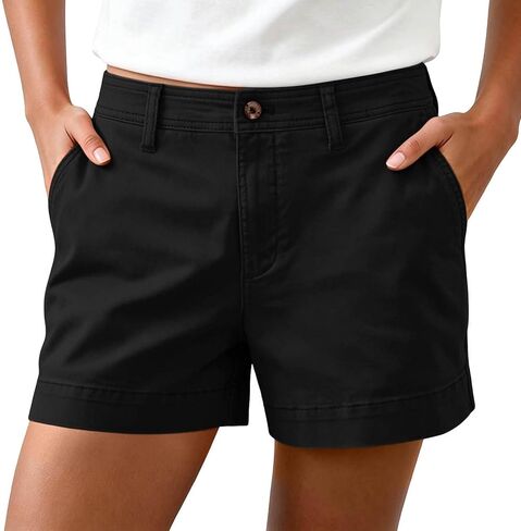 Women's High Waisted Shorts with Pockets Button Chino Shorts Summer Wide Leg Stretch Short Pants Vacation Outfits in Kuwait