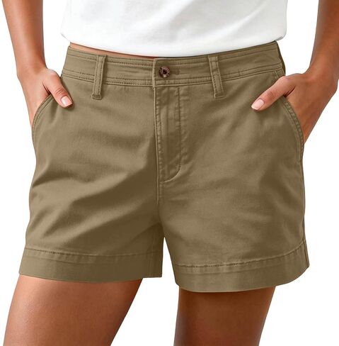 Women's High Waisted Shorts with Pockets Button Chino Shorts Summer Wide Leg Stretch Short Pants Vacation Outfits in Kuwait