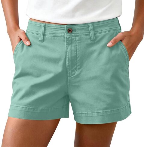 Women's High Waisted Shorts with Pockets Button Chino Shorts Summer Wide Leg Stretch Short Pants Vacation Outfits in Kuwait