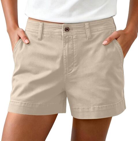 Women's High Waisted Shorts with Pockets Button Chino Shorts Summer Wide Leg Stretch Short Pants Vacation Outfits in Kuwait