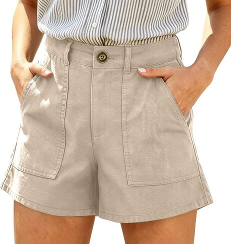 Bermuda Shorts for Women High Waisted Casual Wide Leg Button Casual Work Summer Beach Vacation Shorts with Pockets in Kuwait