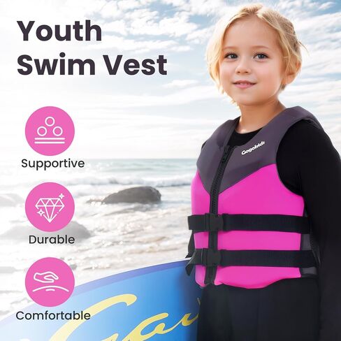 Gogokids Youth Swim Vest for Kids Teens Boys Girls 50-90 lbs & 75-125 lbs, Soft 3D Fabric Swim Jacket, Lightweight Pool Float Vest with Adjustable Straps for Swimming Boating Kayak Beach Water Sports in Kuwait