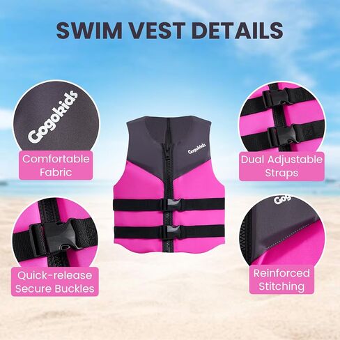 Gogokids Youth Swim Vest for Kids Teens Boys Girls 50-90 lbs & 75-125 lbs, Soft 3D Fabric Swim Jacket, Lightweight Pool Float Vest with Adjustable Straps for Swimming Boating Kayak Beach Water Sports in Kuwait