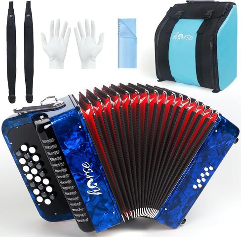 22 Key 8 Bass Accordion, Acordeones Para Adultos, Stable Pitch Polished 22 Key Accordions, Comfortable Sensitive to the Touch Button Accordion, Acordeón De Adulto Azul for Beginners with Bag (Blue) in Kuwait