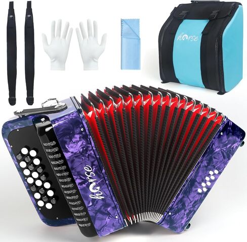 22 Key 8 Bass Accordion, Acordeones Para Adultos, Stable Pitch Polished 22 Key Accordions, Comfortable Sensitive to the Touch Button Accordion, Acordeón De Adulto Azul for Beginners with Bag (Blue) in Saudi Arabia