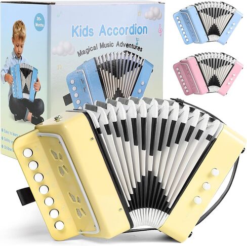 Kids Accordion,10 Keys Control Button Accordions Mini Lightweight for Kids Toy Gifts Children Beginners Musical Instruments, Yellow in Kuwait