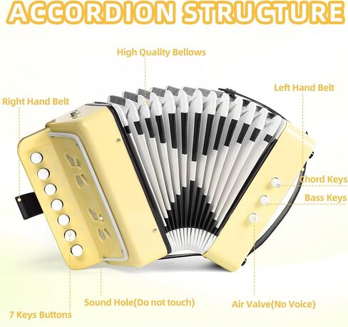 Kids Accordion,10 Keys Control Button Accordions Mini Lightweight for Kids Toy Gifts Children Beginners Musical Instruments, Yellow in Kuwait