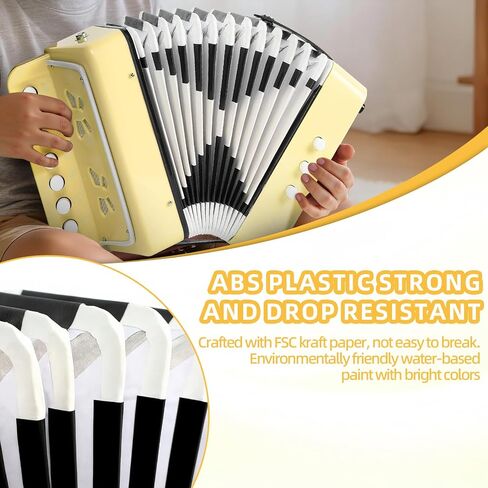 Kids Accordion,10 Keys Control Button Accordions Mini Lightweight for Kids Toy Gifts Children Beginners Musical Instruments, Yellow in Kuwait