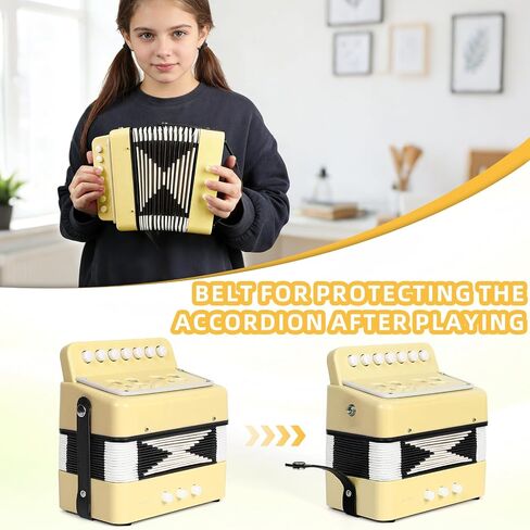 Kids Accordion,10 Keys Control Button Accordions Mini Lightweight for Kids Toy Gifts Children Beginners Musical Instruments, Yellow in Kuwait