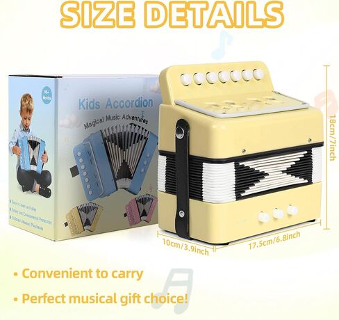 Kids Accordion,10 Keys Control Button Accordions Mini Lightweight for Kids Toy Gifts Children Beginners Musical Instruments, Yellow in Kuwait