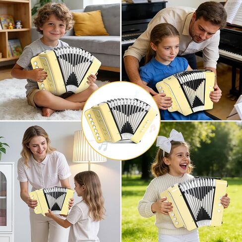 Kids Accordion,10 Keys Control Button Accordions Mini Lightweight for Kids Toy Gifts Children Beginners Musical Instruments, Yellow in Kuwait