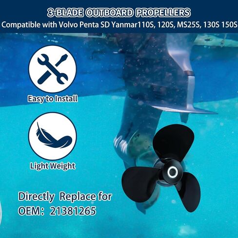مروحة Saildrive 16 x 13 LH 17 سن متوافقة مع فولفو Penta Yanmar 110S، 120S، MS25S، 130S 150S الجزء رقم 21381265،3 شفرات، اليد اليسرى in Kuwait
