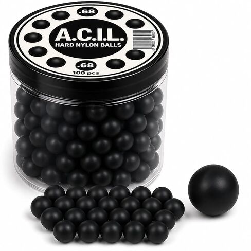 A.C.I.L. 100 x Hard Nylon Precision Balls – .68 Cal. Reusable Training Balls for Target Practice & Marker Compatibility – Durable Solid Nylon Spheres (Black) in Kuwait