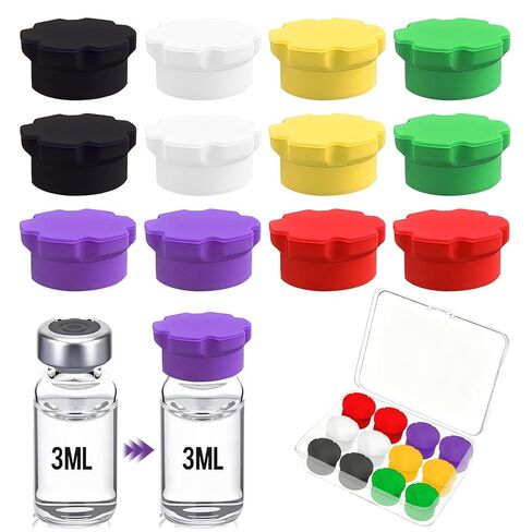 12 Pack Silicone Vial Caps Covers – Reusable Leak-Proof 3ml Vial Caps, Clean-Protective Washable Protective Vial Storage Caps in 6 Colors for Lab or Home Organization in Kuwait