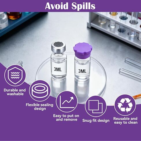 12 Pack Silicone Vial Caps Covers – Reusable Leak-Proof 3ml Vial Caps, Clean-Protective Washable Protective Vial Storage Caps in 6 Colors for Lab or Home Organization in Kuwait