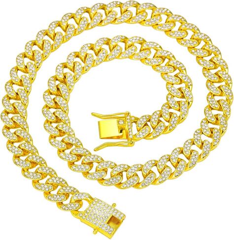 Unisex Cuban Link Chain, 18K Gold & Silver Plated Necklace with Cubic Zirconia, Fashion Jewelry for Daily Wear & Special Occasions, Gift for Him Her in Saudi Arabia