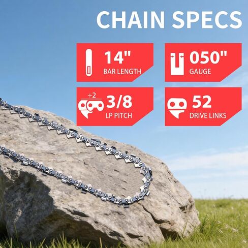 استبدال سلسلة المنشار مقاس 14 بوصة، مقاس 3/8 بوصة LP .050 بوصة، 52 رابط محرك، يناسب Husqvarna 120، Echo CS-310، Ryobi RY3714 والمزيد، تصميم شبه إزميل منخفض الارتداد، 3 عبوات | سلسلة P in Kuwait
