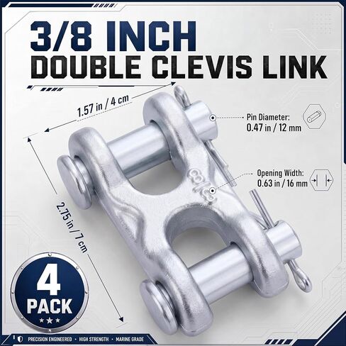 Hicarer 4 Pieces 3/8 Inch Loop Link Chain Repair Links Trailer Safety Chain Connector Alloy Steel Silver Wll 6600 Lbs for Trailer Towing Repair Warehouses Factories Seaports in Kuwait