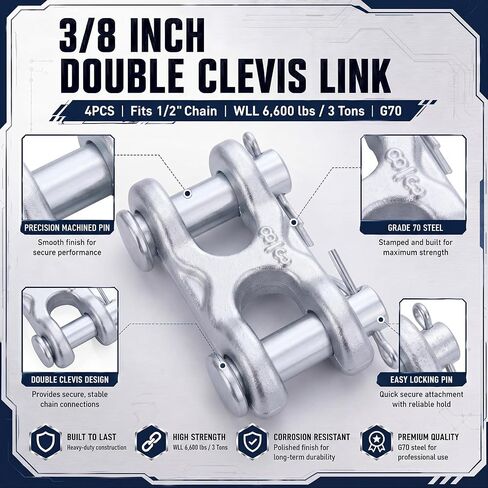 Hicarer 4 Pieces 3/8 Inch Loop Link Chain Repair Links Trailer Safety Chain Connector Alloy Steel Silver Wll 6600 Lbs for Trailer Towing Repair Warehouses Factories Seaports in Kuwait