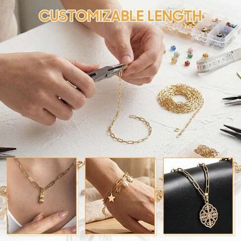 33FT 18K Gold PVD Plated Chain Spool, 2.5mm Stainless Steel Chain Roll Bulk, Flat Twisted Links Chains for DIY Jewelry Making, Necklace, Bracelet in Kuwait