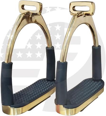 4.75 Inch Gold/Golden Offset Horse Flexible Safety Stirrups Riding Bendy Stainless Steel in Kuwait