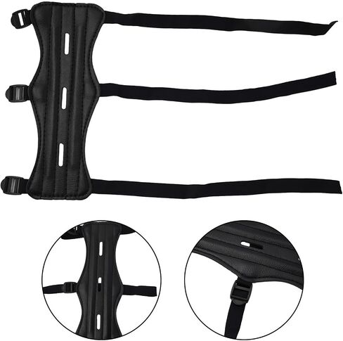 Long Leather Arm Guard with Holes, 30cm Extended Forearm Protector for Bow and Arrow Sports, Black in Kuwait