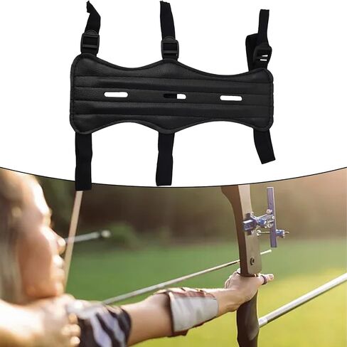 Long Leather Arm Guard with Holes, 30cm Extended Forearm Protector for Bow and Arrow Sports, Black in Kuwait