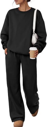 Trendy Queen Womens 2 Piece Sweatsuit Fall Sweat Outfits Lounge Sets 2026 | Fleece Interior, chic drop shoulder, flattering silhouette, airport fashion in Kuwait