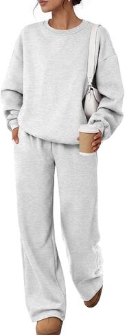Trendy Queen Womens 2 Piece Sweatsuit Fall Sweat Outfits Lounge Sets 2026 | Fleece Interior, chic drop shoulder, flattering silhouette, airport fashion in Kuwait
