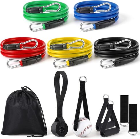 5Pcs Baseball Exercise Bands with Interchangeable Grips, Baseball Resistance Trainer Stretching Bands for Pitching & Throwing, Training Aid for Baseball Softball Pitchers to Build Arm Strength in Kuwait