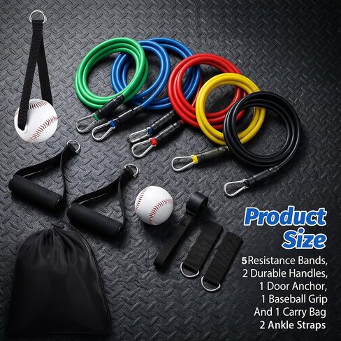 5Pcs Baseball Exercise Bands with Interchangeable Grips, Baseball Resistance Trainer Stretching Bands for Pitching & Throwing, Training Aid for Baseball Softball Pitchers to Build Arm Strength in Kuwait