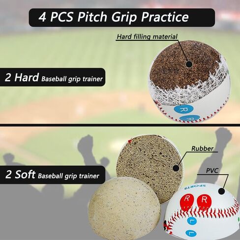 LOOEEL 4 PCS Pitch Practice,Training Baseball Pitching Grip Pitch Practice,Finger Placement Markers Baseball Training Equipment for Teenagers Beginners to Learn Multiple Baseball Grips.-Soft/Hard in Kuwait