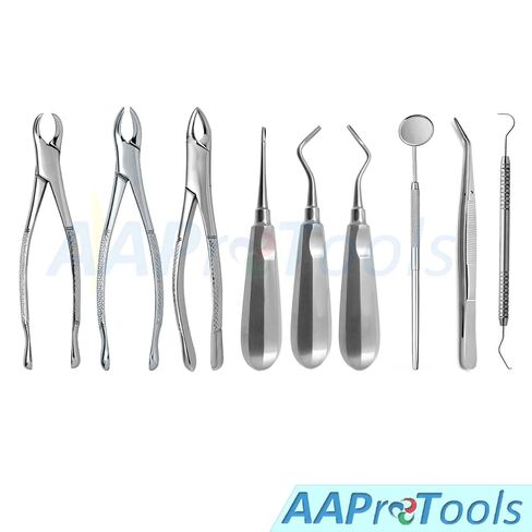 9 قطعة استخراج الأسنان الأساسية (150 + 151 + 23) ملقط المصاعد مجموعة أدوات طب الأسنان مع حقيبة للتخزين in Kuwait