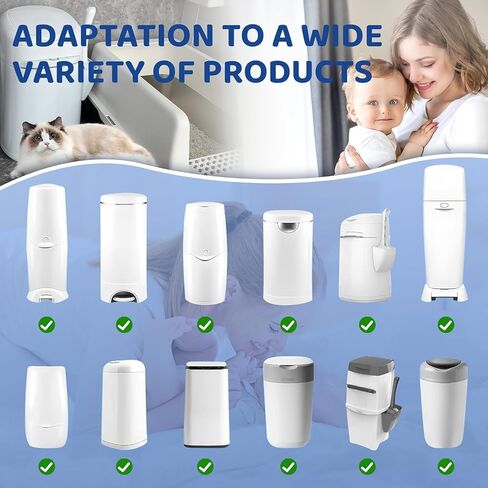 Refill Bags Compatible with Genie, Munchkin, Angelcare Diaper Pails, Odor Block Disposable Diaper Disposal Liners, Leak-Proof Nursery Trash Bags for Baby Diapers (24) in Kuwait