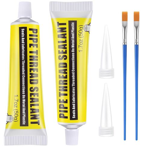 Threlaco 2 Pcs Soft Set Pipe Thread Sealant, 1-3/4 Ounce Non Hardening Paste with 2 Brush for Metal & Plastic Leak Proof, Temp Range -100°F to 600°F, Drip Resistant Ideal for Plumbing & HVAC in Kuwait