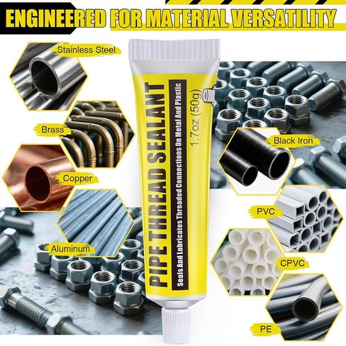 Threlaco 2 Pcs Soft Set Pipe Thread Sealant, 1-3/4 Ounce Non Hardening Paste with 2 Brush for Metal & Plastic Leak Proof, Temp Range -100°F to 600°F, Drip Resistant Ideal for Plumbing & HVAC in Kuwait