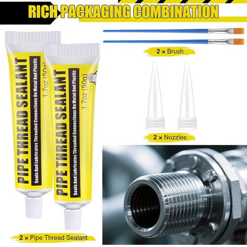 Threlaco 2 Pcs Soft Set Pipe Thread Sealant, 1-3/4 Ounce Non Hardening Paste with 2 Brush for Metal & Plastic Leak Proof, Temp Range -100°F to 600°F, Drip Resistant Ideal for Plumbing & HVAC in Kuwait
