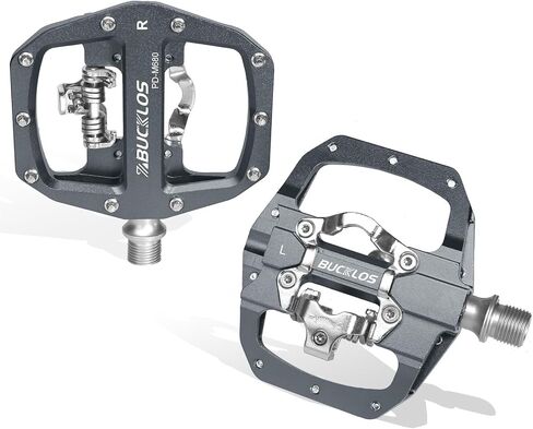 BUCKLOS Mountain Bike Clip Pedals Flat Clipless Combo Compatible with SPD Bicycle Pedals Cleats - Road Bike MTB Sealed Bearing Dual Sided Clips PD-M680 Pedal in Kuwait