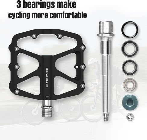 3 Sealed Bearing Bike Pedals,CNC Aluminum Flat Platform Pedals with Cr-Mo Spindle,111mm Wide Non-Slip 16 Traction Pins 9/16" Bicycle Pedals for MTB Road E-Bike Black in Kuwait