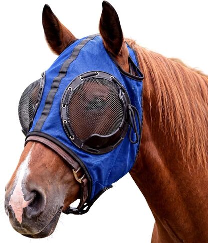 Horse Blinkers Mask, Adjustable Eye Cover with Detachable Half Cover, PU Sandproof Fly Protection Horse Blinders, Breathable Fly Mask for Training Riding Competition in Kuwait