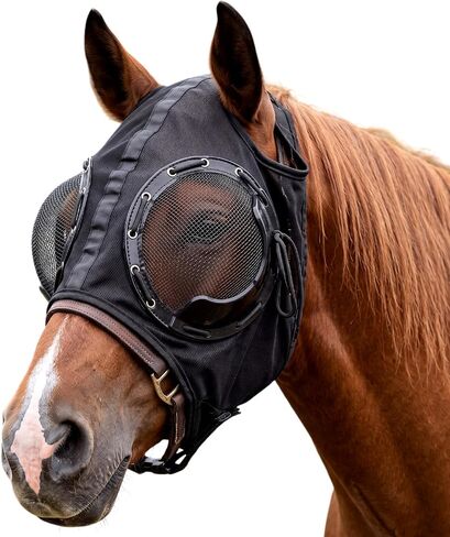 Horse Blinkers Mask, Adjustable Eye Cover with Detachable Half Cover, PU Sandproof Fly Protection Horse Blinders, Breathable Fly Mask for Training Riding Competition in Kuwait