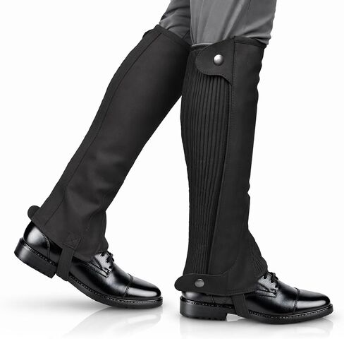Half Chaps Amara Equestrian للنساء والرجال، زوج من الجلود الاصطناعية بسحّاب لركوب الخيل الإنجليزي للجنسين من الجلد الأسود in Kuwait