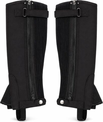 Half Chaps Amara Equestrian للنساء والرجال، زوج من الجلود الاصطناعية بسحّاب لركوب الخيل الإنجليزي للجنسين من الجلد الأسود in Kuwait