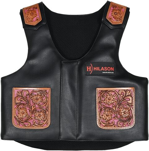 Hilason Bull Riding Kids Junior Youth Pro Rodeo Genuine Leather Vest with Floral Hand Carved in Kuwait