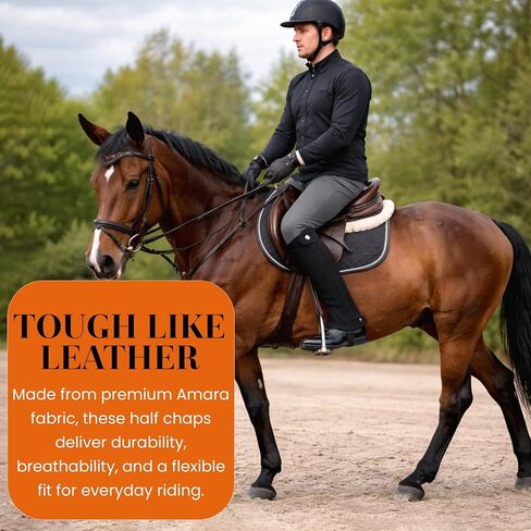 Half Chaps Amara Equestrian للنساء والرجال، زوج من الجلود الاصطناعية بسحّاب لركوب الخيل الإنجليزي للجنسين من الجلد الأسود in Kuwait